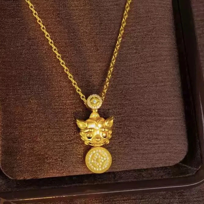 铜合金吊坠 韦雪同款吊坠点钻招财貔貅项链女秋冬毛衣链锁骨链