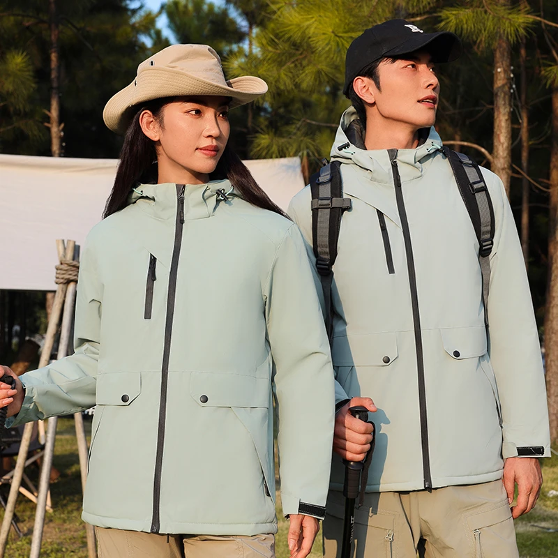 冲锋衣户外加厚羽绒棉外套工作服定制印字连帽团建男女通款保暖服