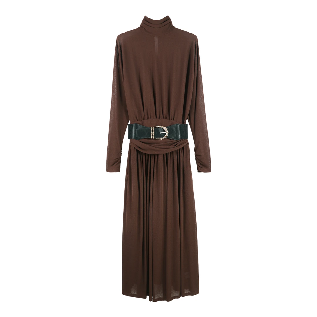 秋款高领蝙蝠袖轻奢时尚显瘦秋冬连衣裙惊艳全场高级精致感裙子