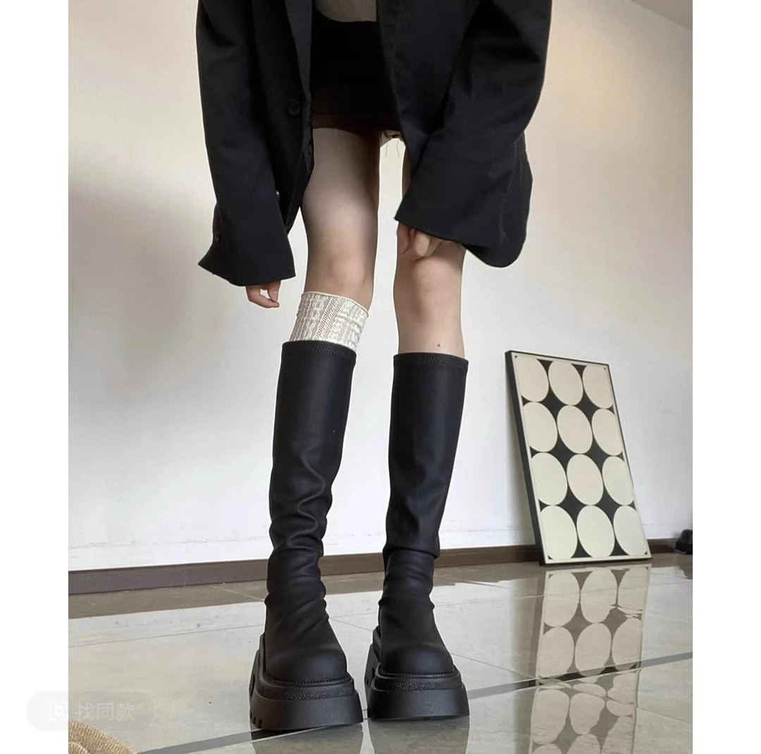 【香香严选】厚底高筒靴瘦瘦长筒靴不过膝堆堆长靴女8153 跟高6厘米