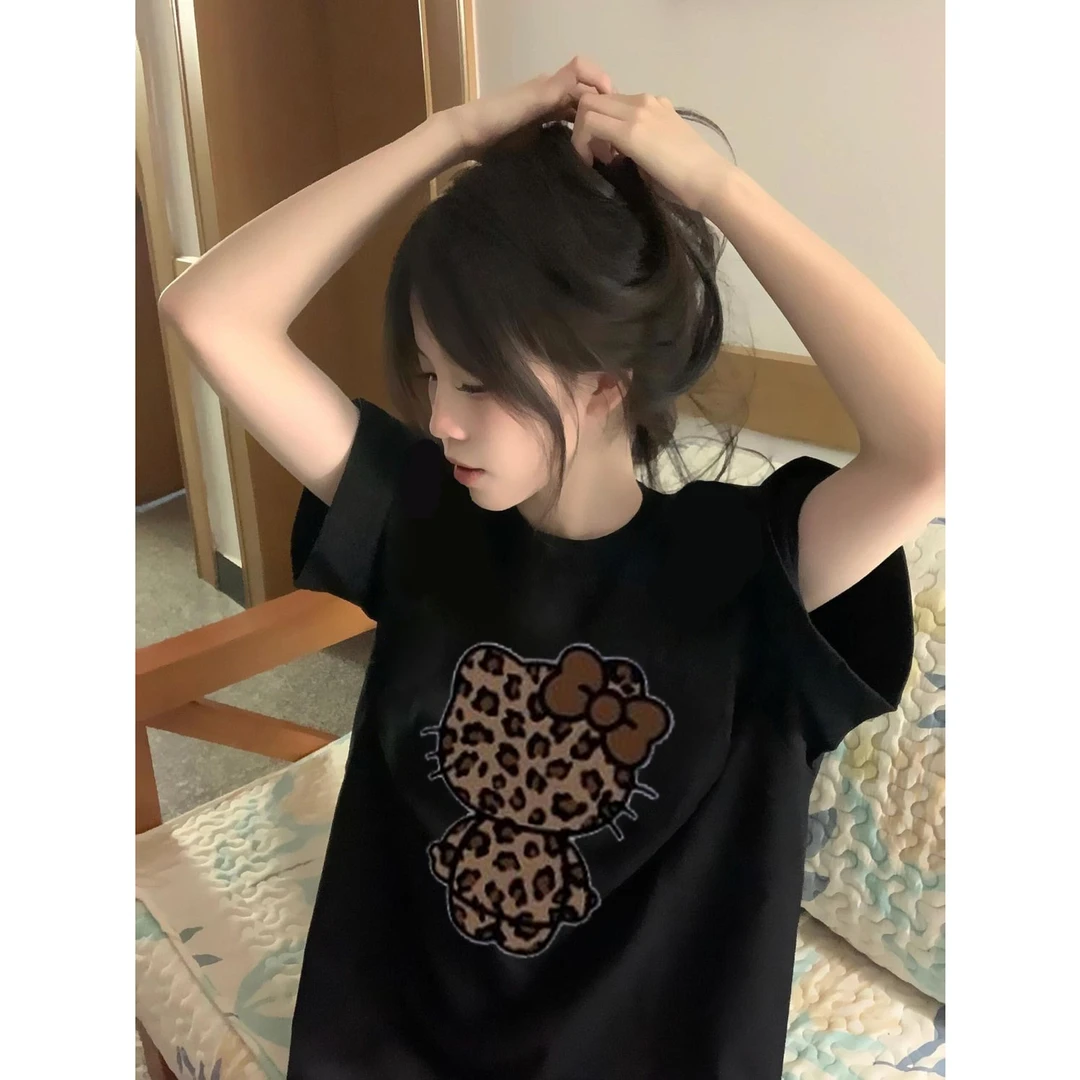 黑色纯棉甜妹可爱风格纯欲慵懒风短袖t恤男女装韩系ins衣服半截袖