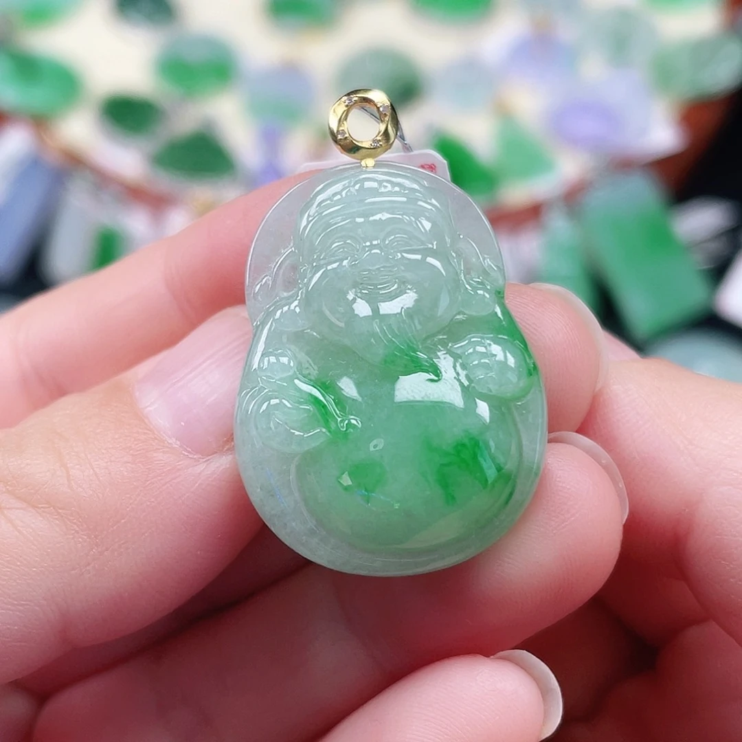 颈饰18K金镶嵌翡翠财神爷