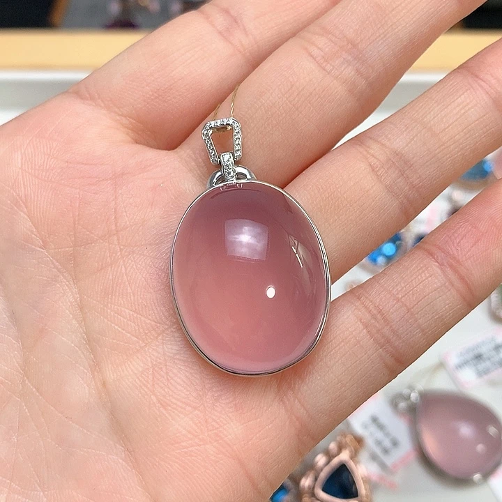 银S925镶嵌颈饰芙蓉石九**彩天然粉水晶