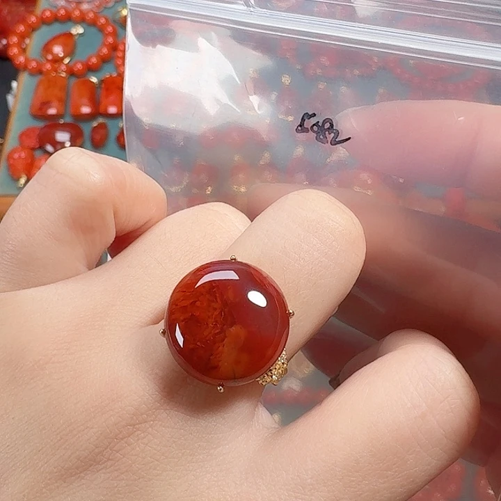 南红玛瑙银S925镶嵌戒指