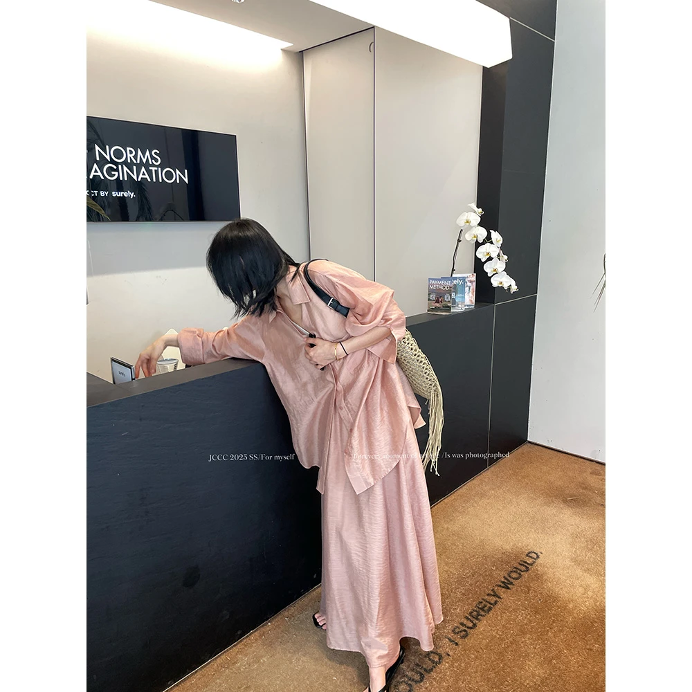 JCCC影子【新序粉】多色老钱松弛亚麻衬衫半裙套装JE4ESZ12
