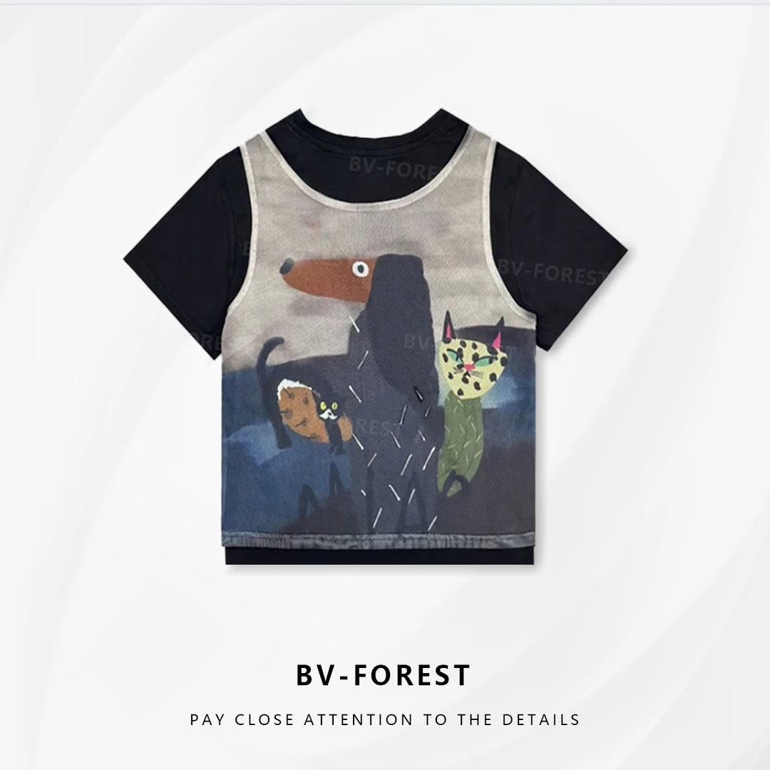 BV-FOREST“赋春日言”夏季新款简约百搭圆领假两件短袖T恤BV-T0160