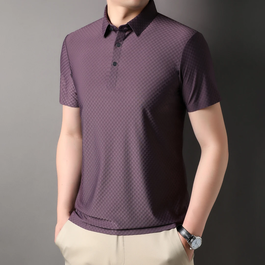 冰丝无痕短袖POLO衫男2025夏季新款商务休闲爸爸翻领T恤衣服