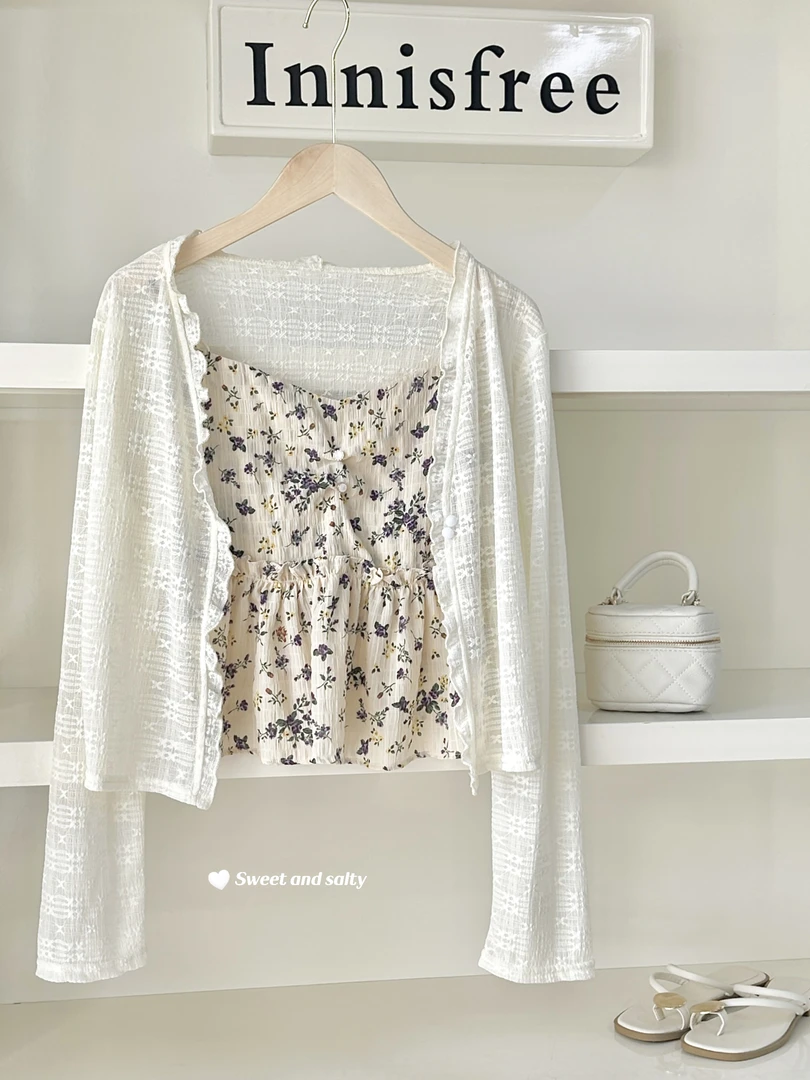 【法式微甜】清新法式小个子碎花甜美百搭时尚气质设计感吊带外套