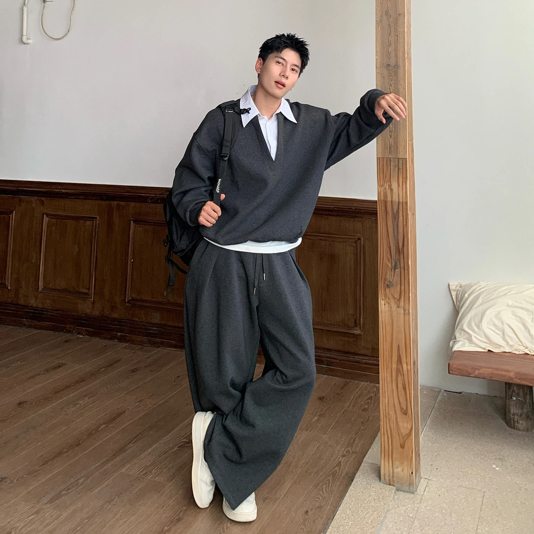 Holocene美式潮牌高级感假两件拼接卫衣套装男宽松休闲时尚25113