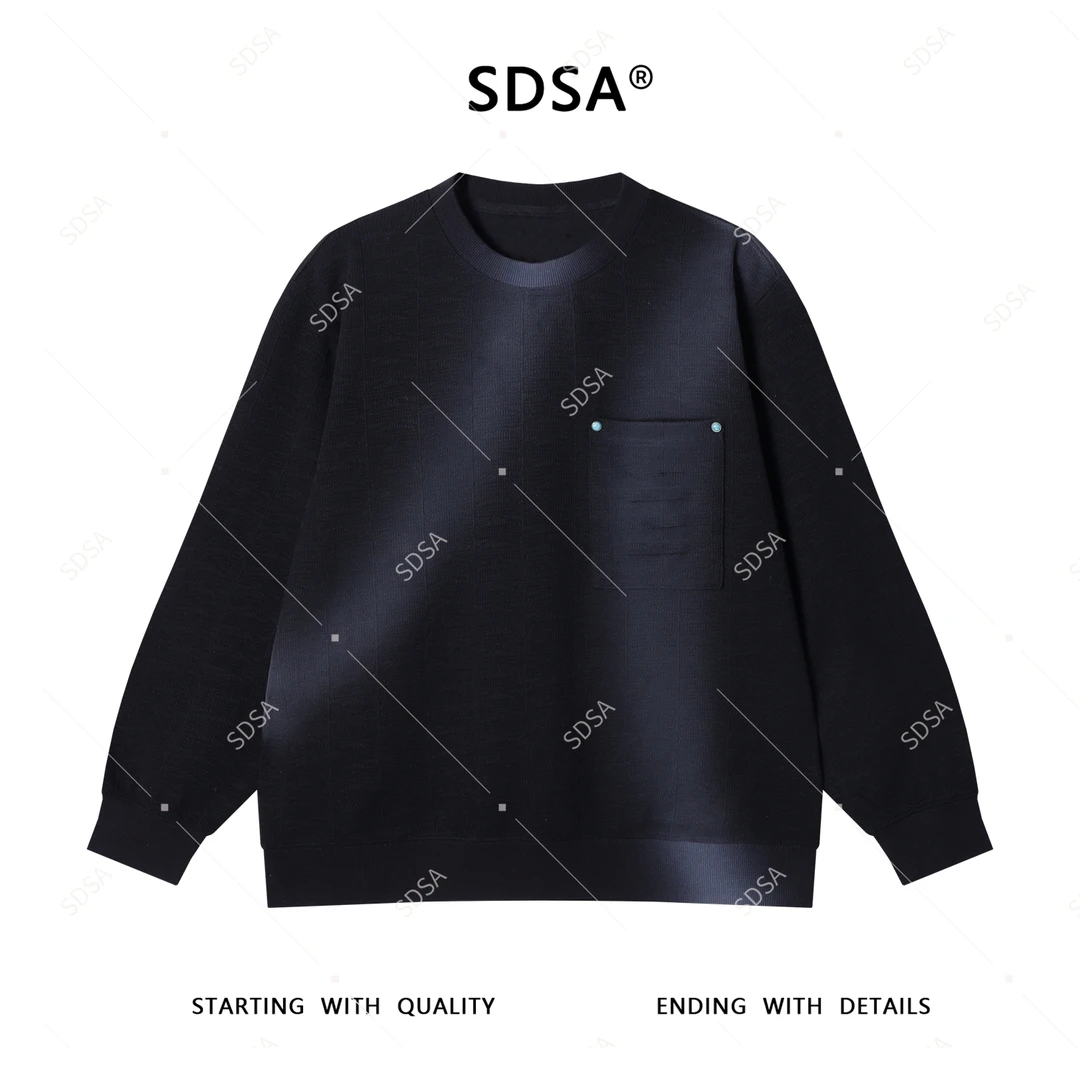 SDSA男士秋冬新款轻奢痞帅男装简约口袋拼接圆领卫衣宽松百搭上衣