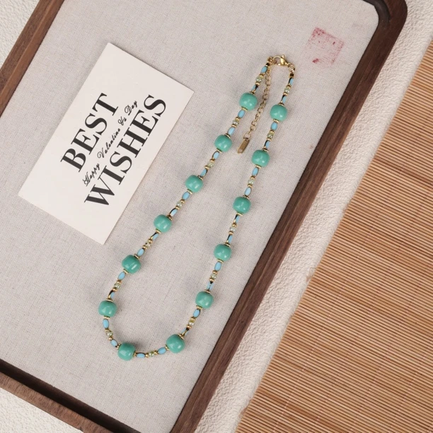 合金项链 LZ3239-2清水蓝松松老型珠蓝色条形小米珠琉璃项链