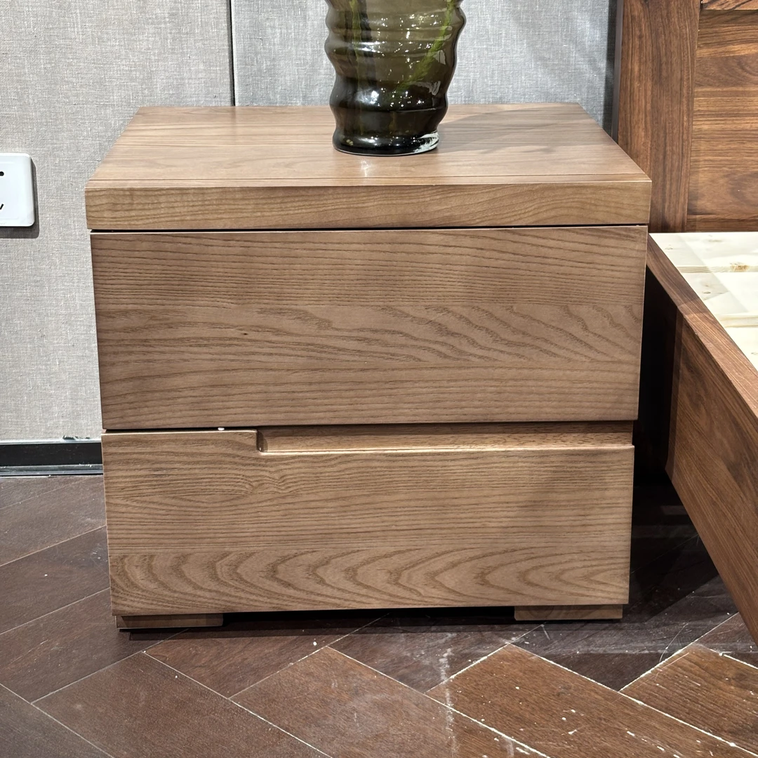 现代简约全实木北美黑胡桃床头柜主卧次卧家用茶吧床床主卧大床