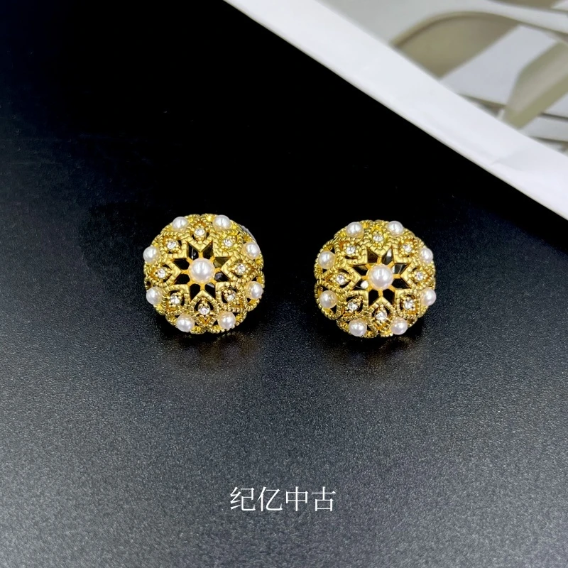 黄铜仿珍珠耳饰 JYed007中古首饰vintage复古耳钉耳环时尚百搭脸
