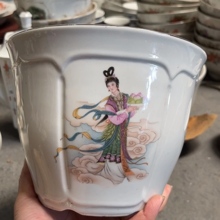 醴陵釉釉上釉上花缸19x 14