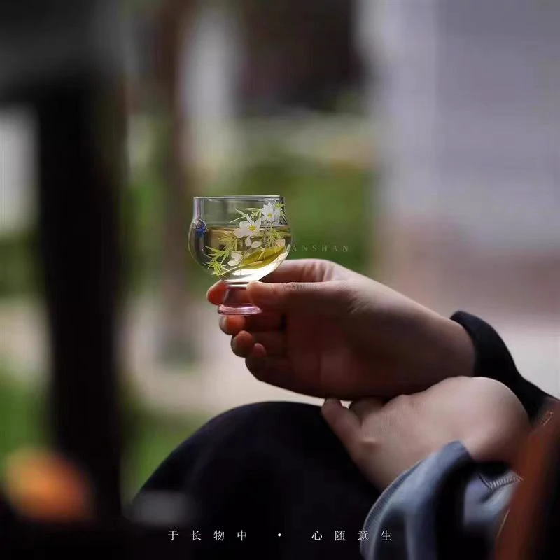 春归圆融玻璃杯耐热高硼硅主人杯透明粉色喝茶杯水杯