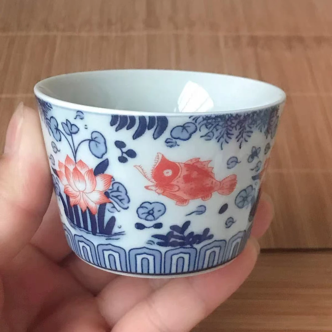 景德镇陶瓷青花釉里红缸杯