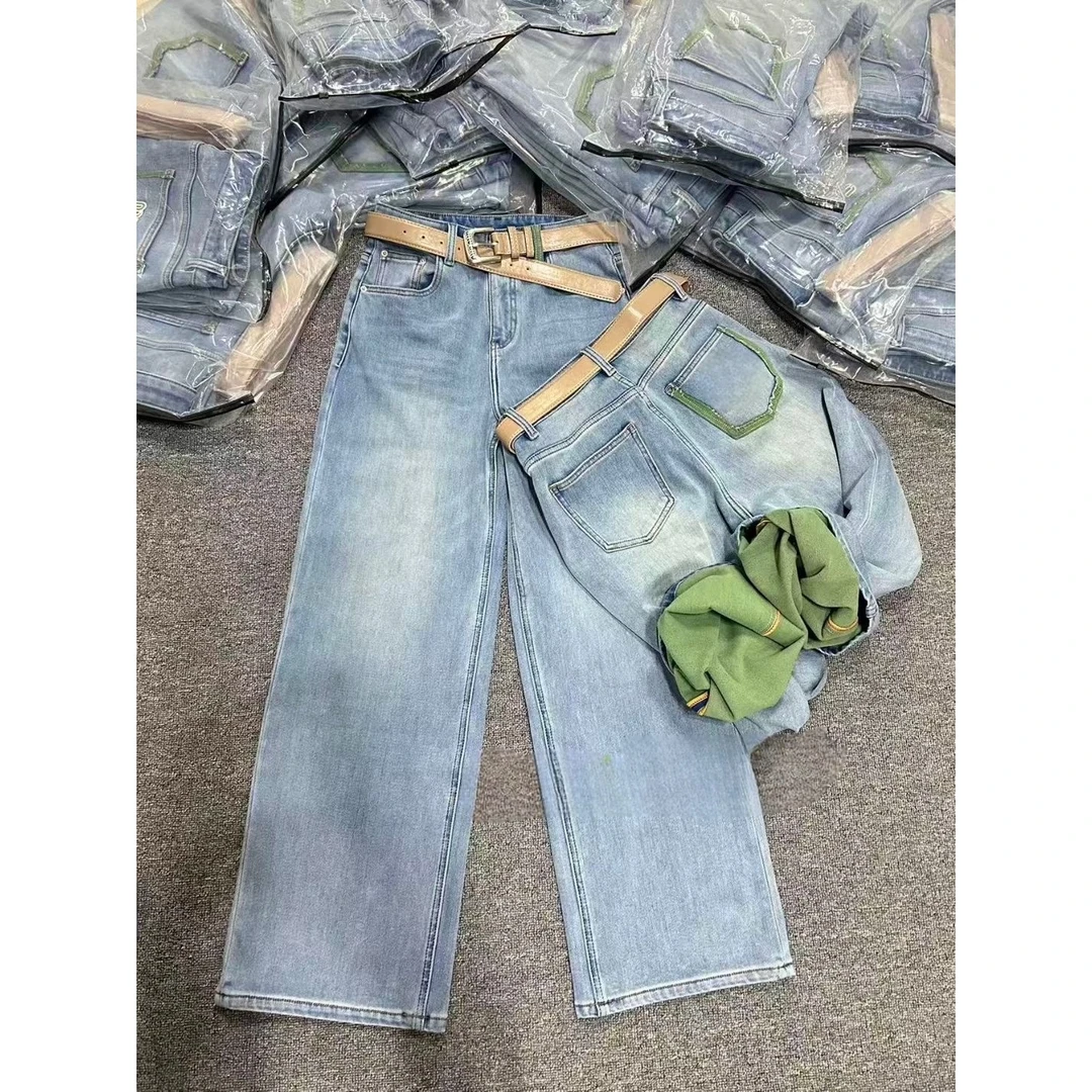 晶姐-6013加绒窄版拖地裤简约韩版网红春秋洋气时尚百搭牛仔裤