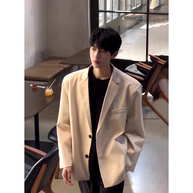 米白色西装外套男款春秋季高级感韩系穿搭正装西服dk制服订婚礼服