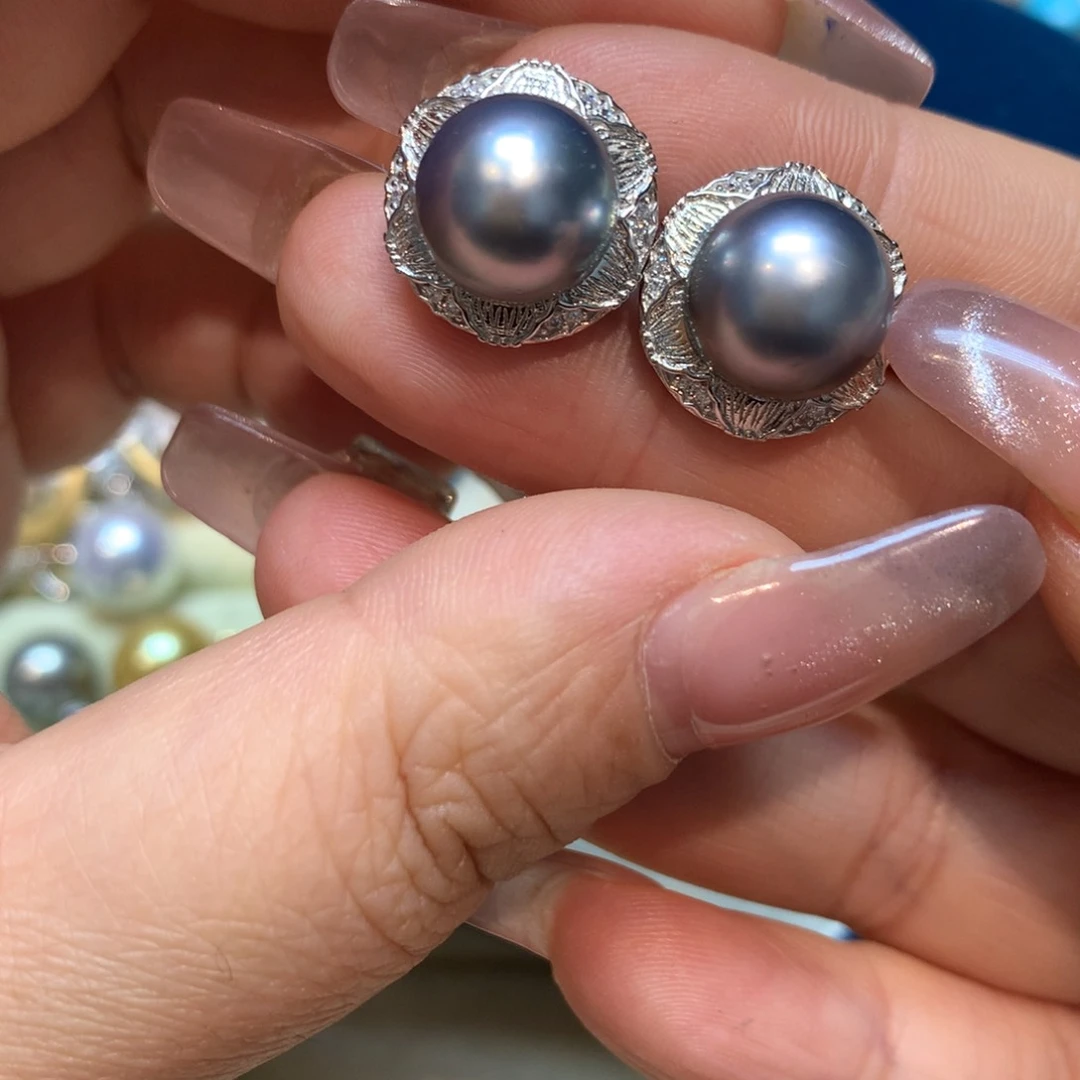 海水珍珠耳饰银S925镶嵌
