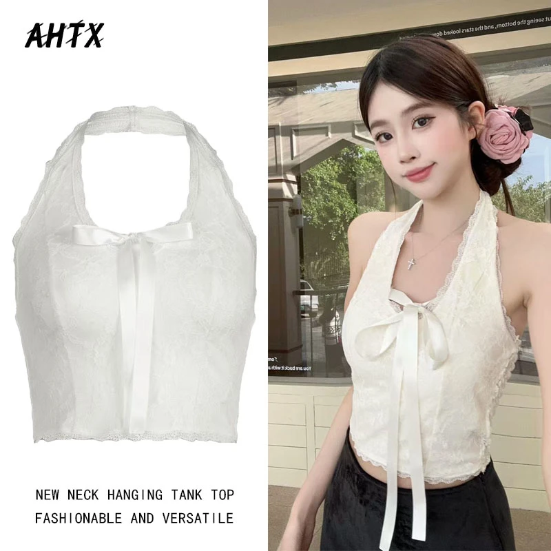 挂脖性感蕾丝ol吊带背心甜美少女蝴蝶结自带胸垫防走光气质可外穿