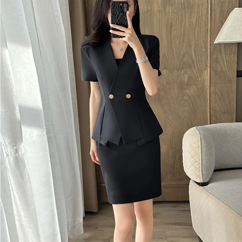 黑色职业装西装洋气女士夏季薄款高端气质短袖西服正装休闲外套