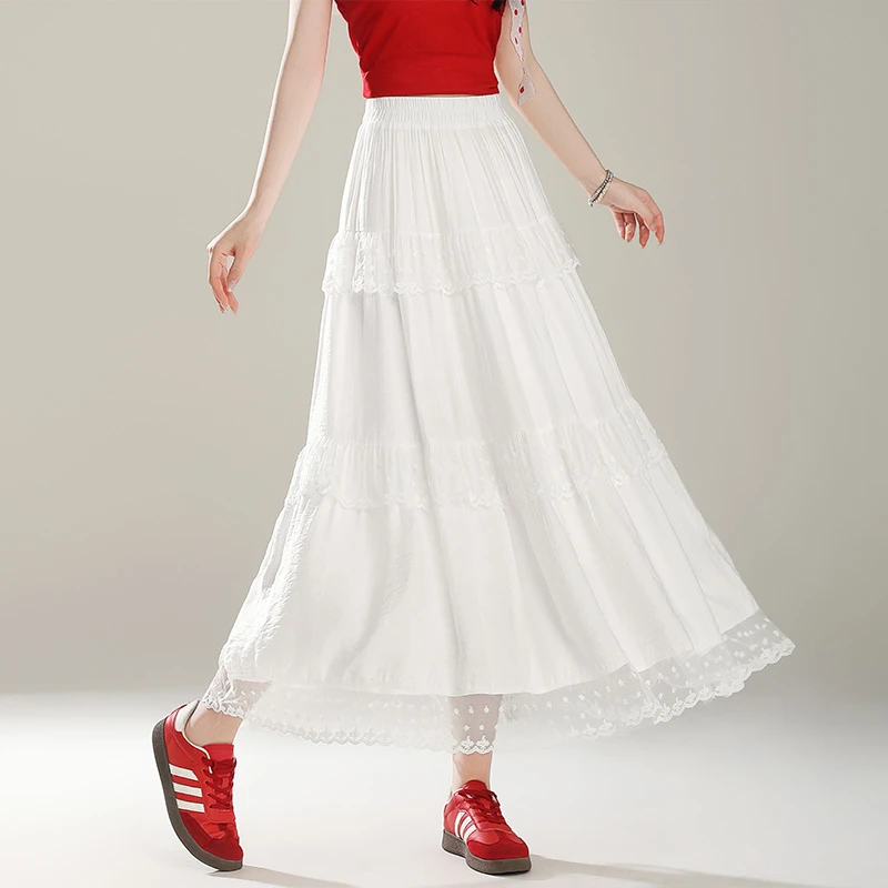 巨好看白色半身裙独特绝美垂坠感高级感气质A字女裙子夏季长裙