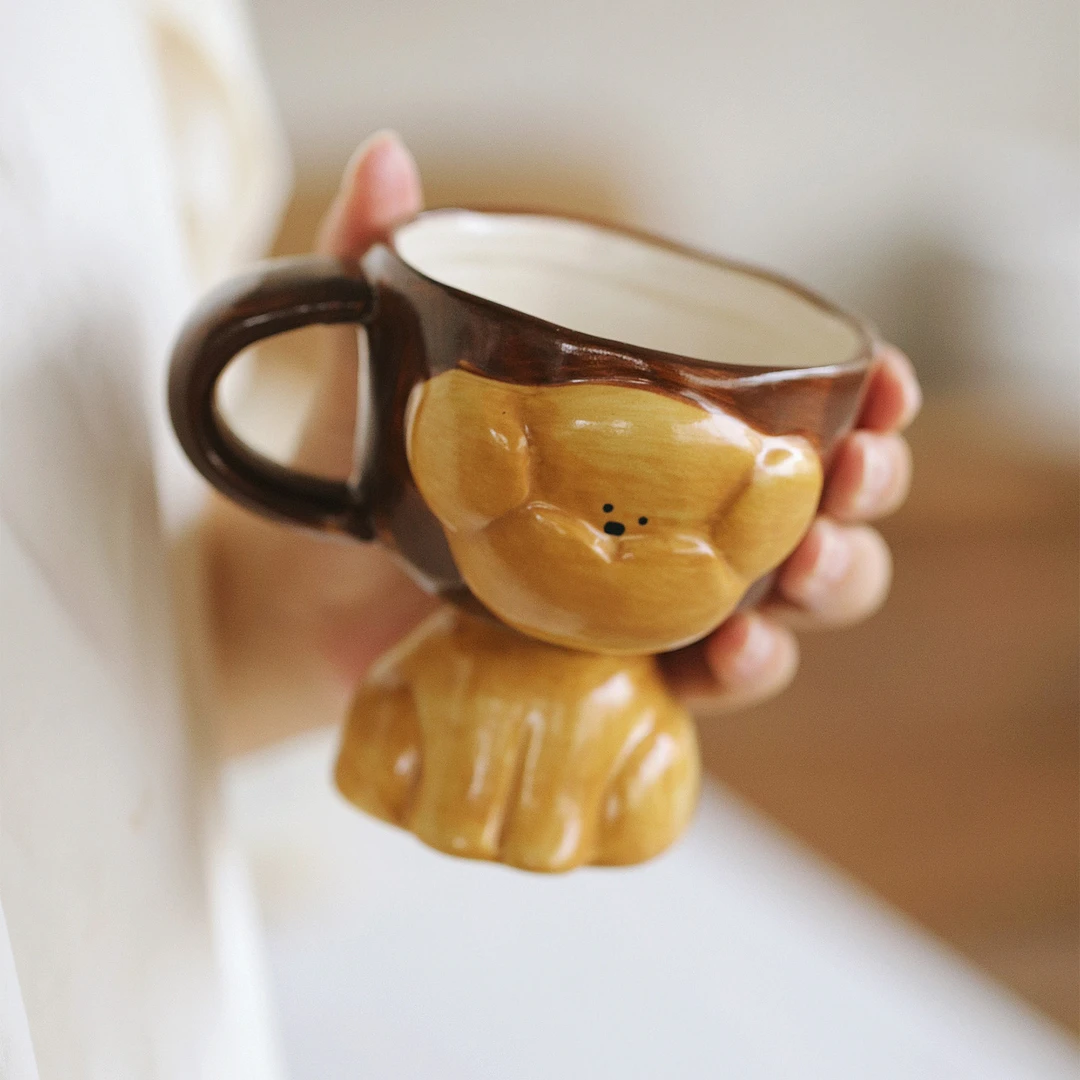泽滕家高脚马克杯子咖啡牛奶可爱浮雕有趣超萌摆件送女生闺蜜礼物