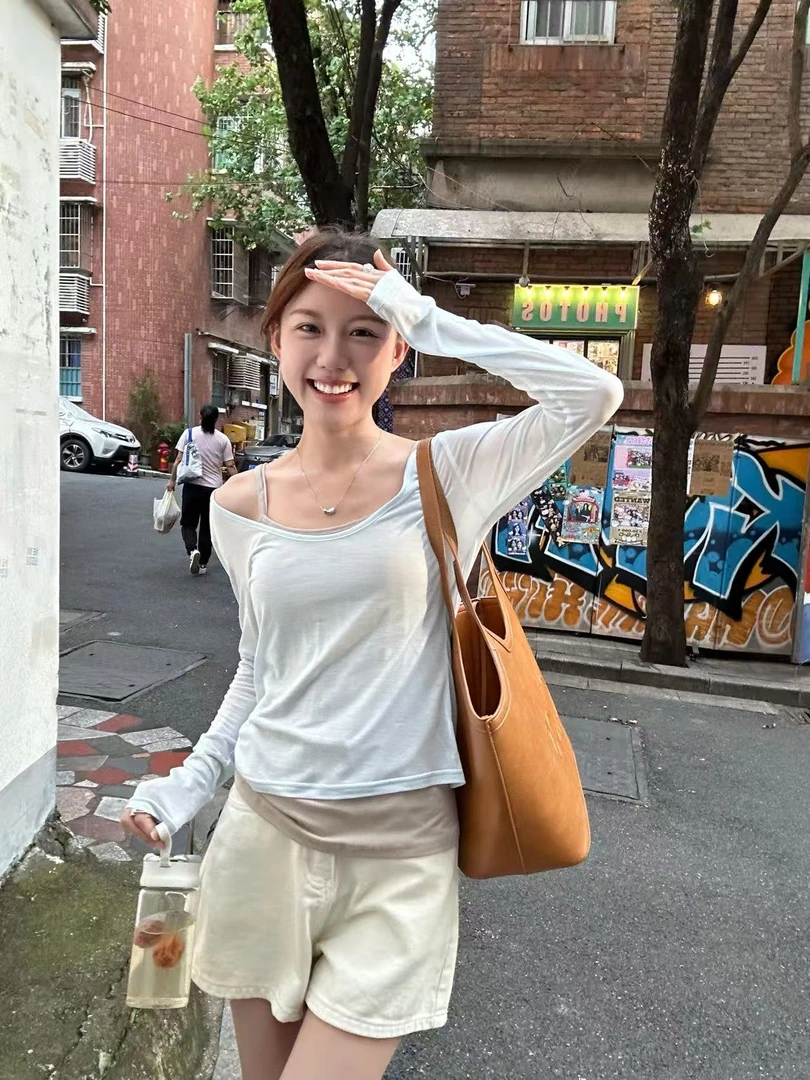 Peach自制 '首尔夏日'薄款芭蕾风长袖背心叠穿两件套10305 10306