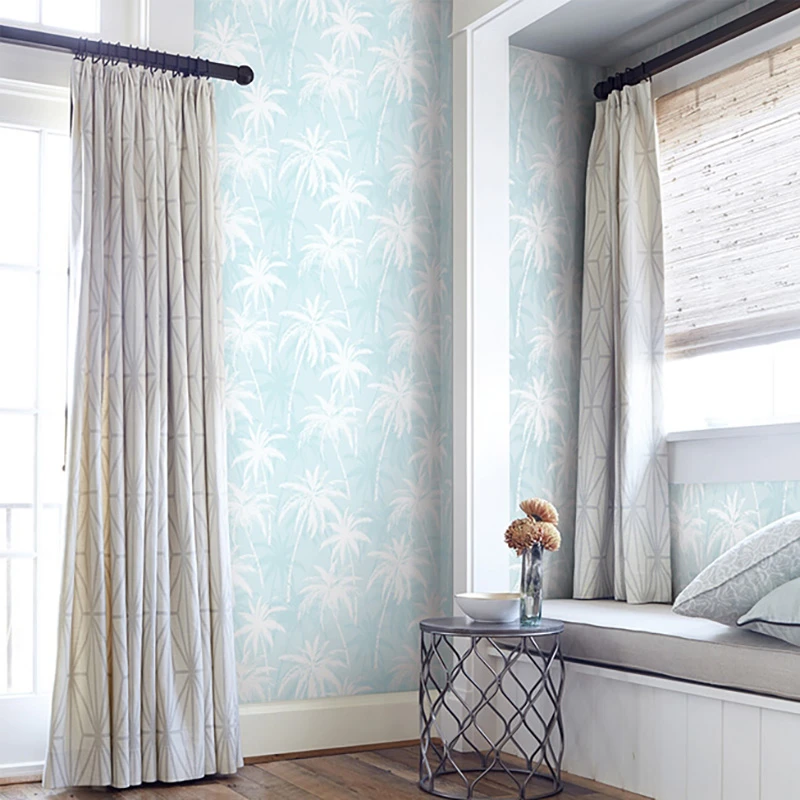 美国原装进口壁纸现货环保纯纸地中海椰子树林客厅餐厅卧室背景墙