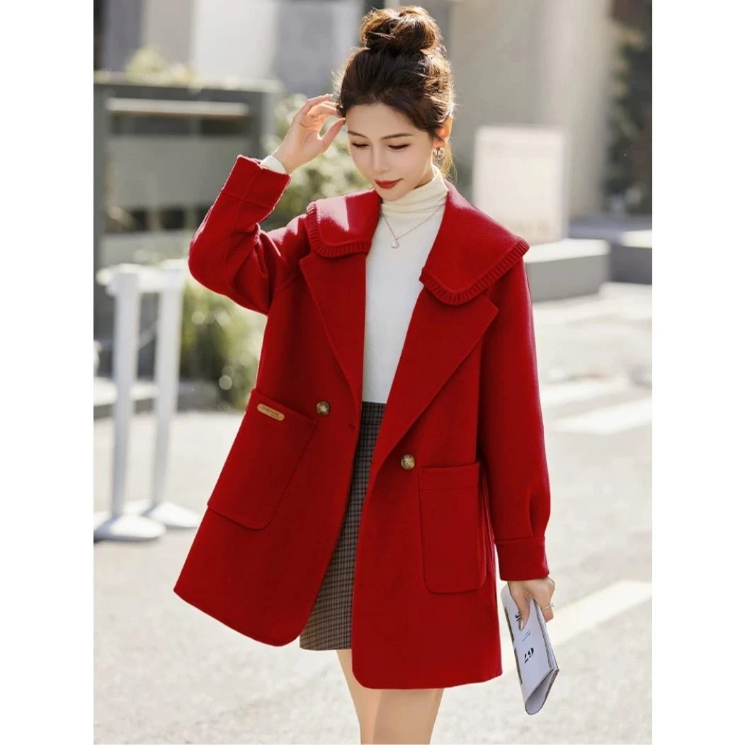 毛呢大衣女洋气短款2025年新款高级感小个子秋冬装娃娃领呢子外套