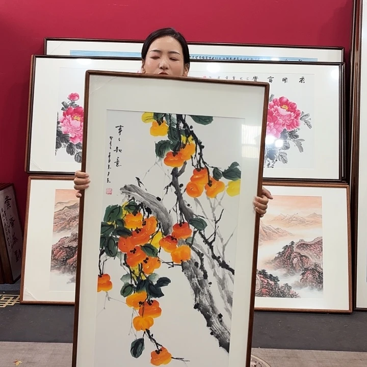 国画手绘带框作品