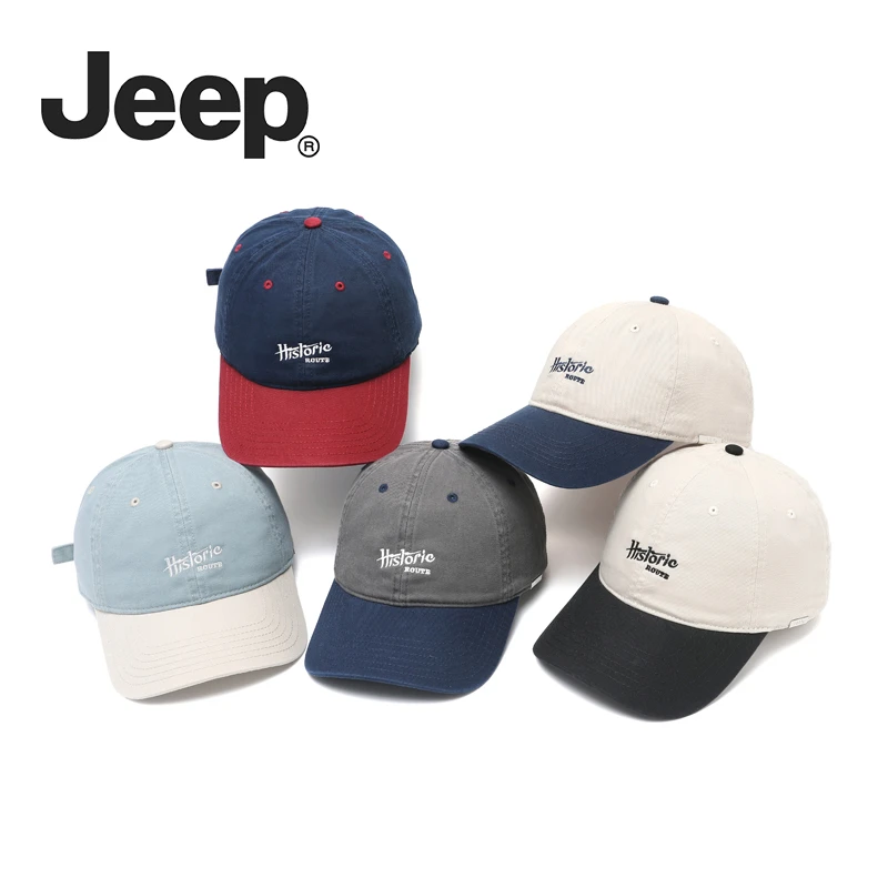 Jeep韩版时尚字母刺绣运动透气大头围显脸小棉棒球帽子情侣鸭舌帽