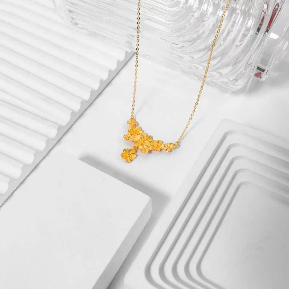 链子足银 繁花似锦金色小众套链项链轻奢