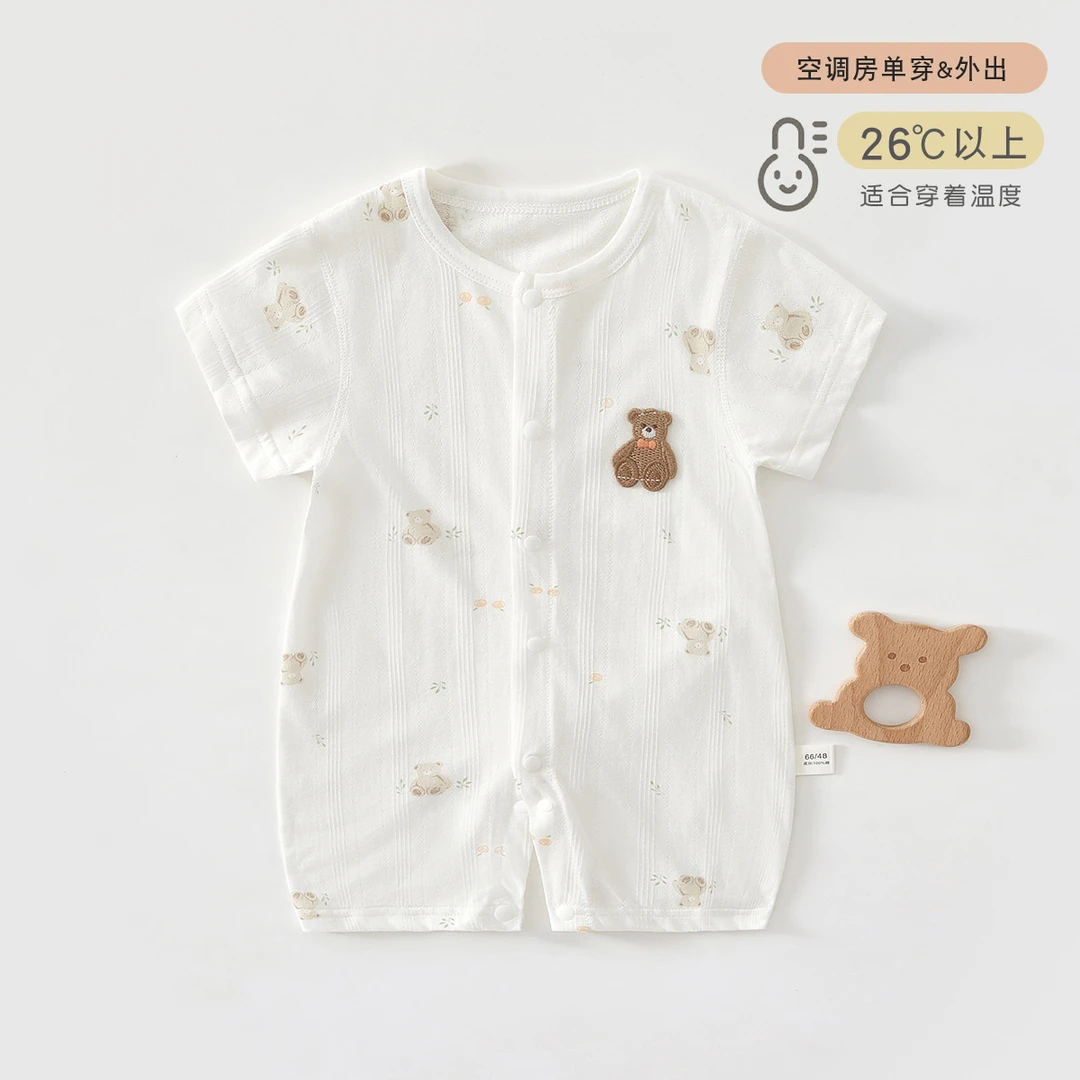 婴儿夏季薄款短袖连体衣新生儿纯棉衣服透气夏天宝宝半袖哈衣