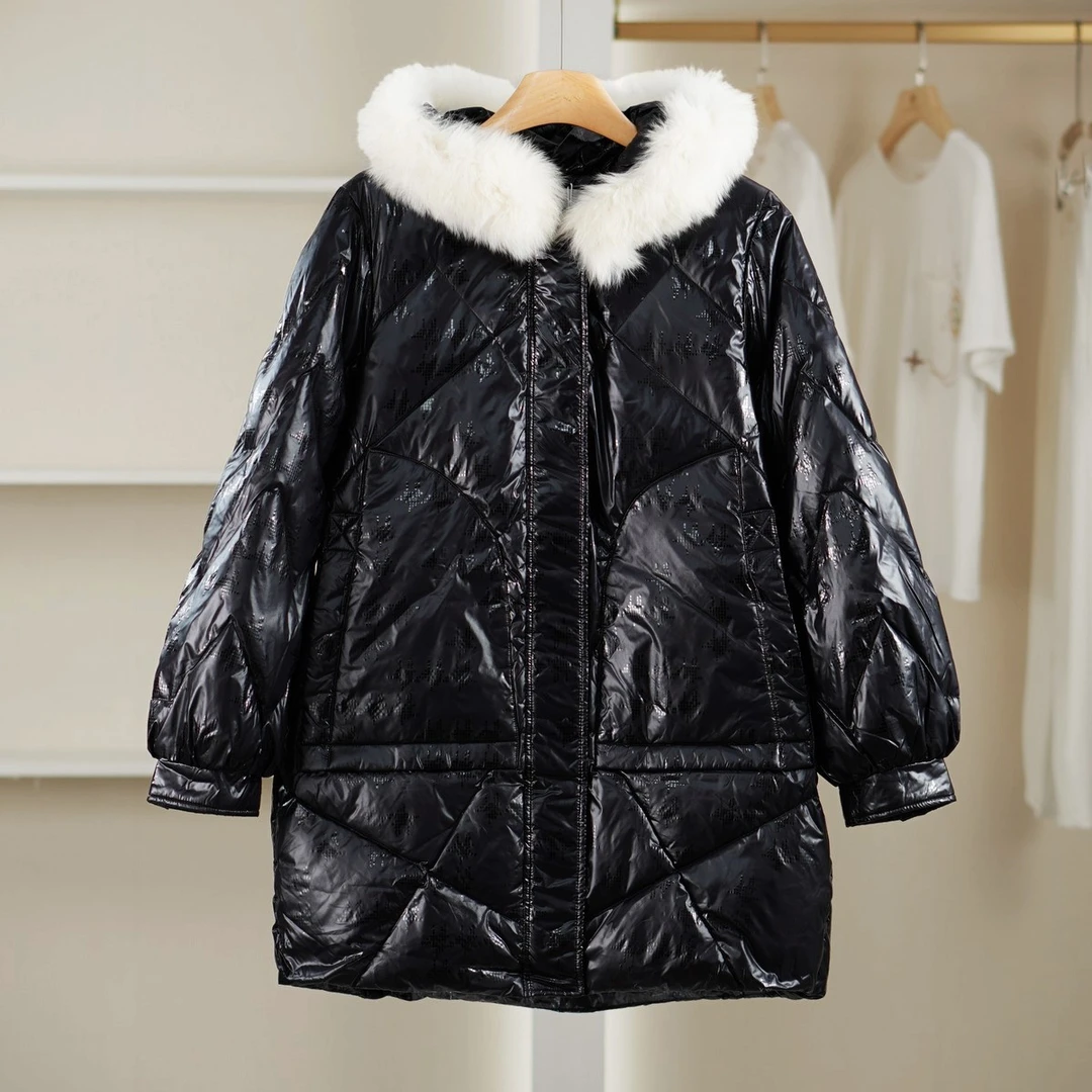 麦迪尚品 5081199 中长款连帽羽绒服冬季女装专柜撤柜（毛领不一）