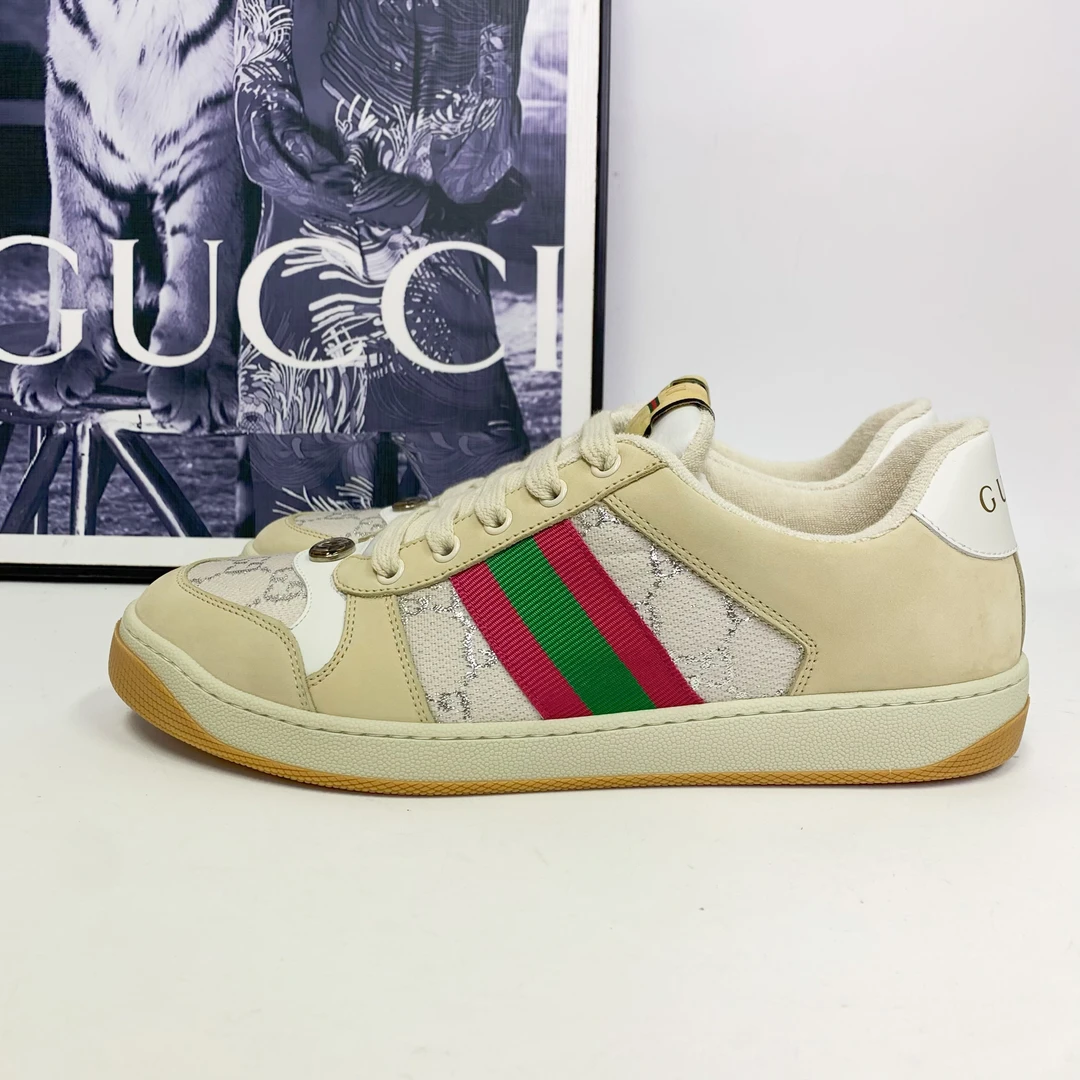 全新未使用 GUCCI/古驰 古驰米色白尾银线刺绣双G脏脏鞋复古百搭
