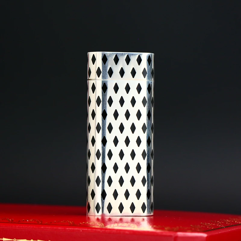 充气打火机镀银黑色菱形纹短款圆柱限量版个性高档时尚经典精致款