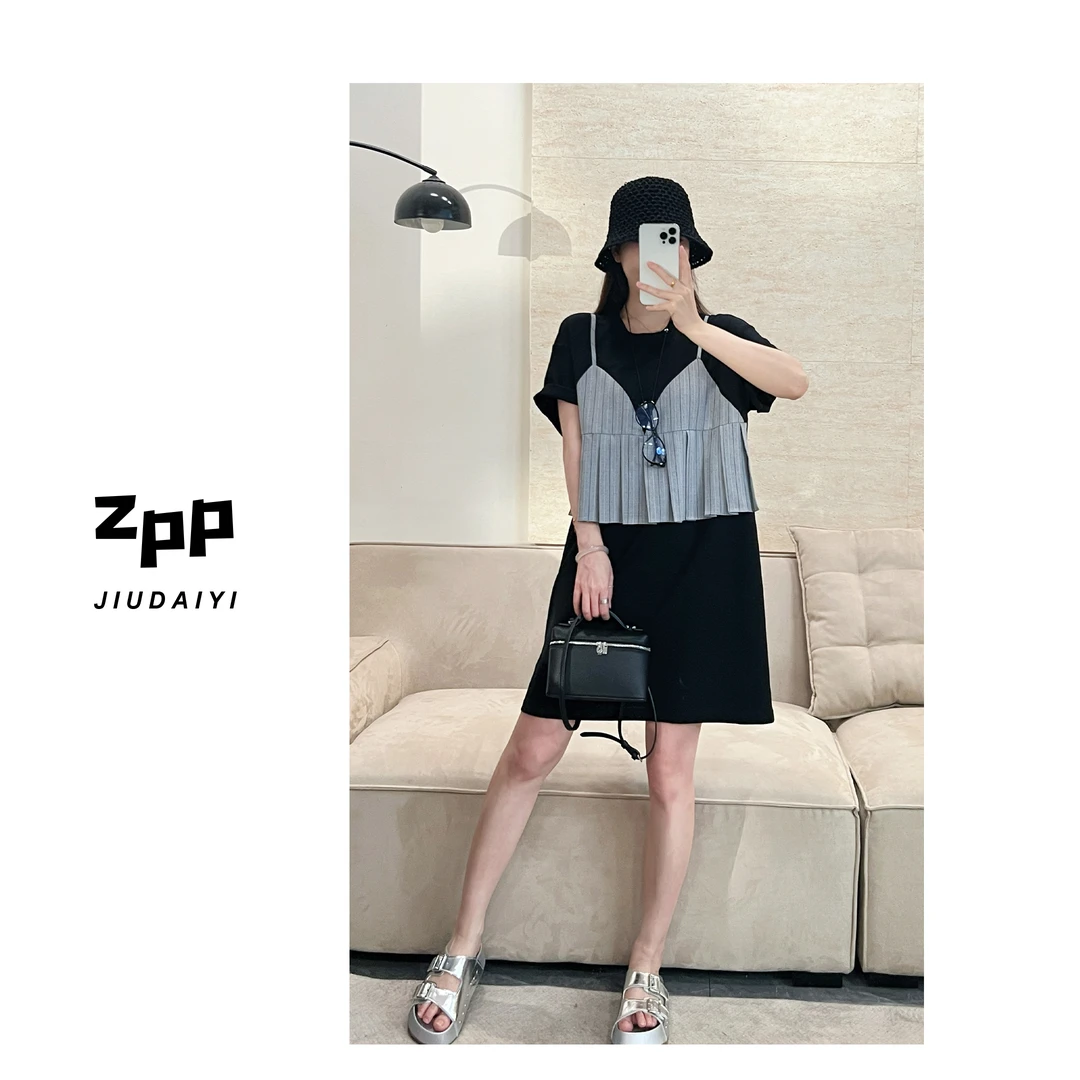 玖黛衣【出片达人】新款夏季遮肉减龄假两件气质连衣裙QZP40964