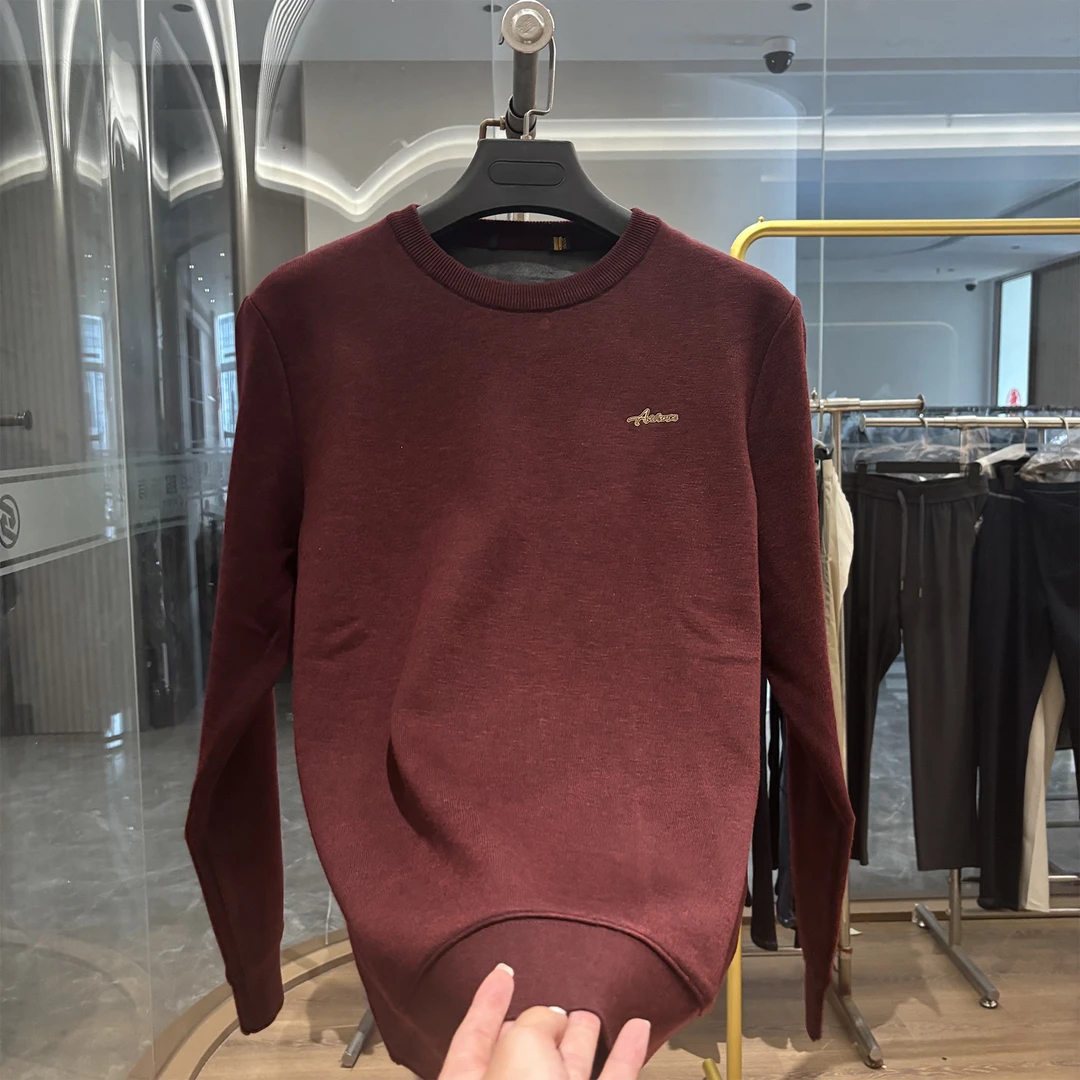 【H家】加绒加厚！秋冬厚款简约休闲圆领保暖针织刺绣长袖卫衣上衣男