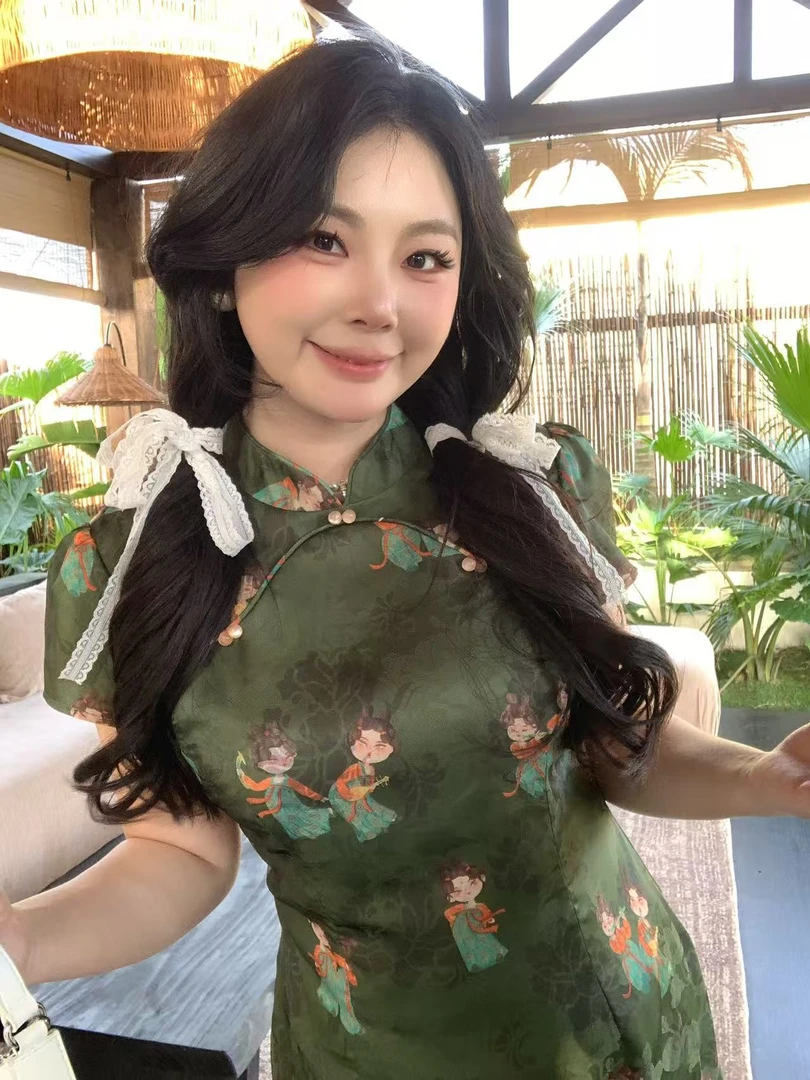 【大小姐】现货“竹取”夏季复古立领收腰优雅新中式仕女图气质旗袍裙