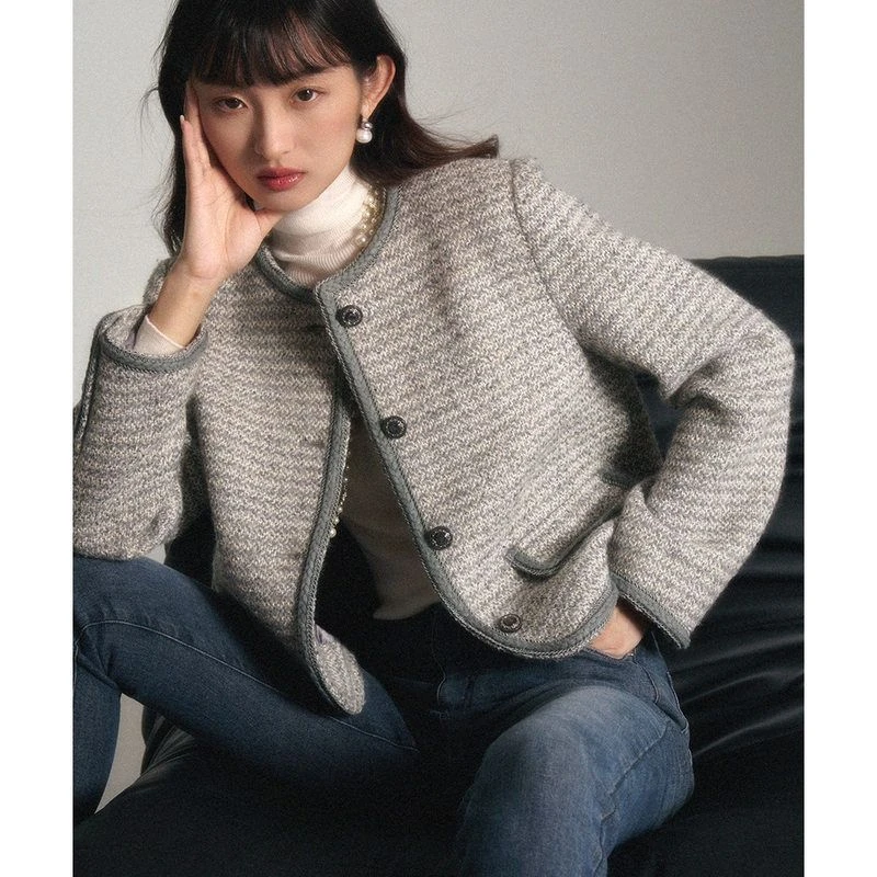 【盛都】秋新款法式复古名媛风高级感灰色小香风上衣外套女