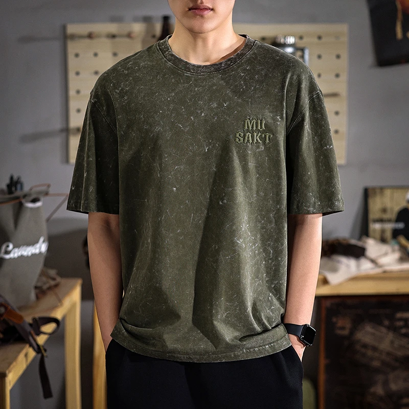 LEIGHZ/雷茨夏季新款纯棉260克重磅圆领休闲男士短袖t恤美式男装
