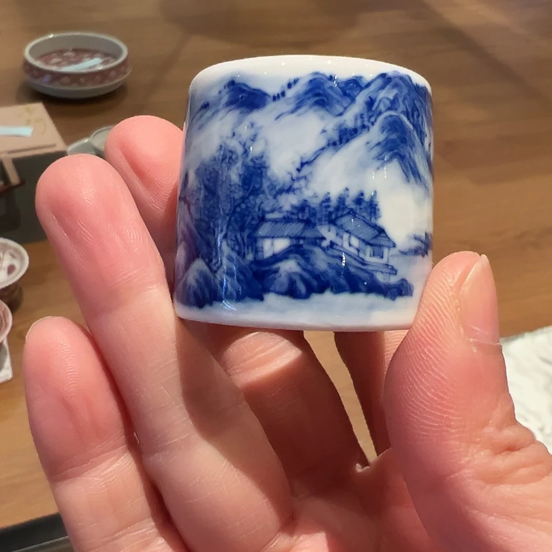 怡琅柴窑手工手绘山水盖置