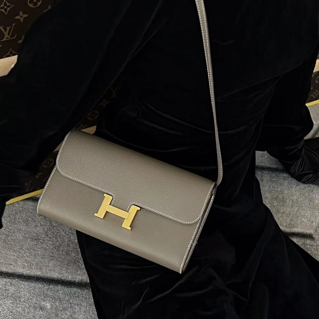 99新 Hermes/爱马仕 爱马仕康康to go单肩斜挎包大象灰金扣/优品