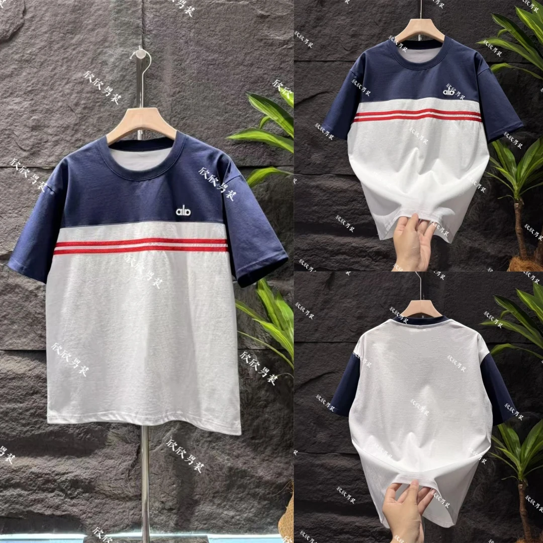 潮牌织带拼接刺绣时尚透气休闲男士短袖