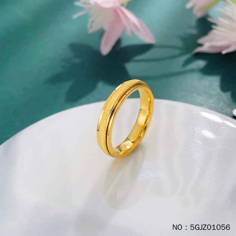 足金999 5G黄金实心固口戒指可转动CNC树纹圈戒(面宽约