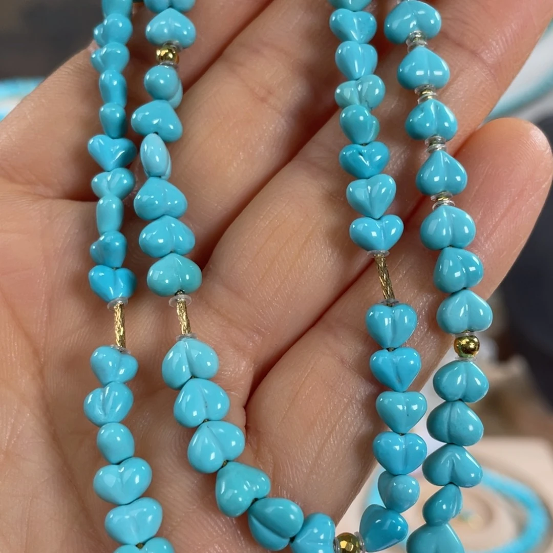 绿松石未镶嵌套链高蓝爱心设计款公主链