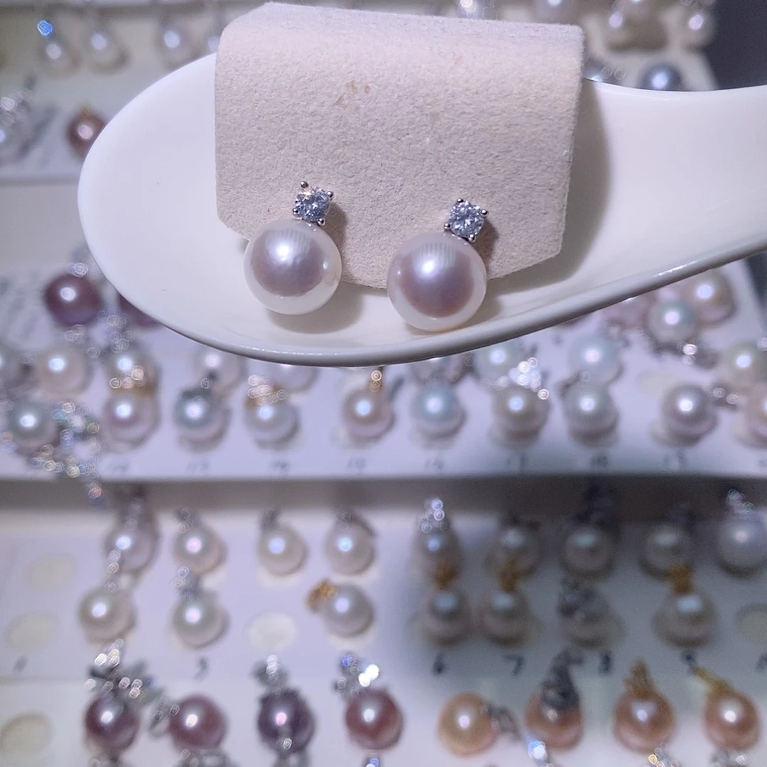 淡水珍珠耳饰银S925镶嵌尺寸10/11毫米