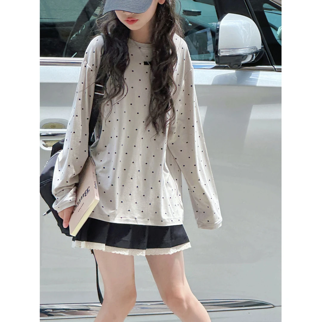 K28380孙小美满印波点女童长袖T恤新款春秋装儿童上衣打底衫