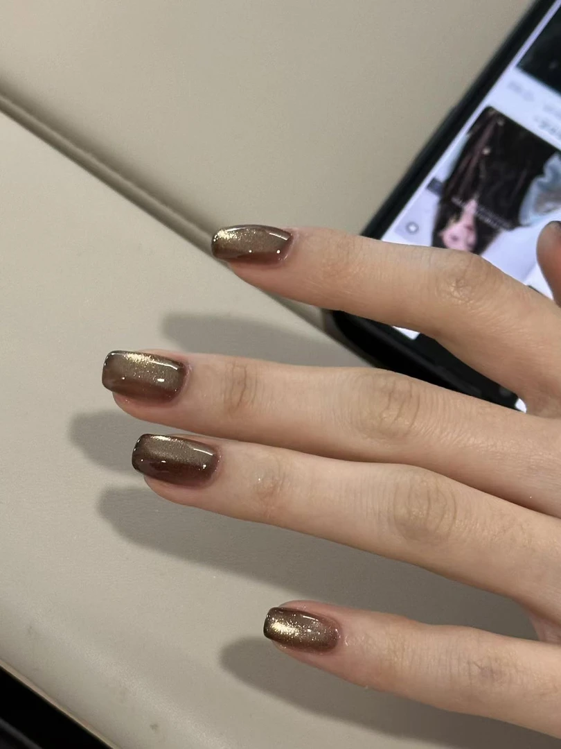 【焦糖摩卡】棕色气质玻璃珠猫眼美甲穿戴甲秋冬款高级简约显白百搭